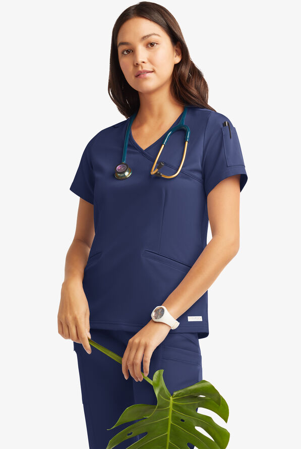 Blusa m&eacute;dica ReSurge by Butter-Soft estilo cruzado con 5 bolsillos para mujer **Ligeramente IRREGULAR** - Navy - 6