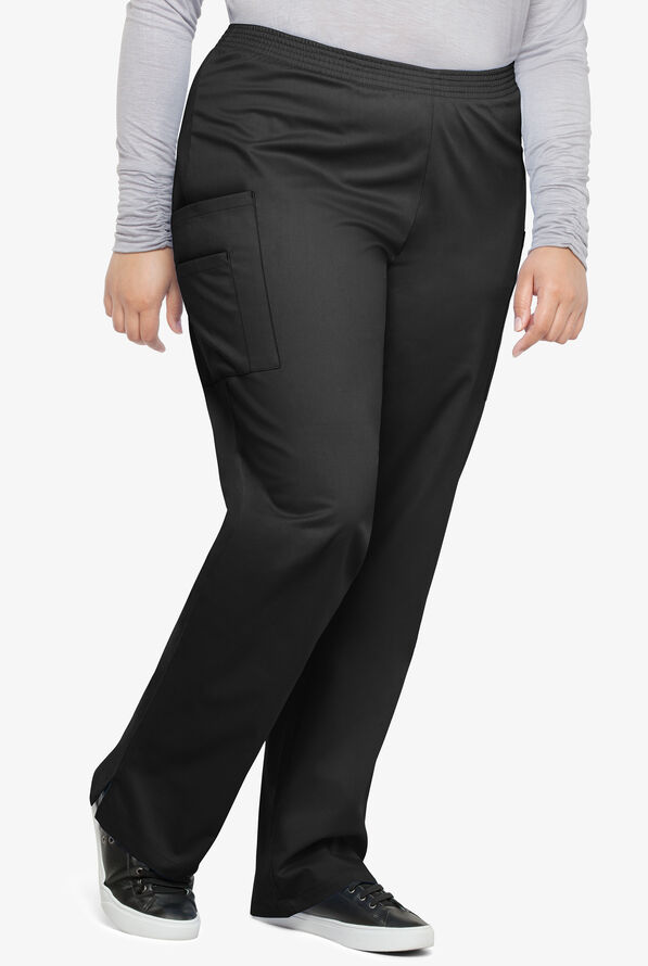 Butter-Soft STRETCH Women's 3-Pocket Plus Size Pull On Scrub Pants - Petite - Black - 1