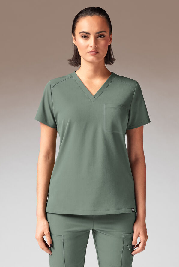 Hypothesis Meta-Base Women’s Single Pocket V-Neck Tuck In/Wear Out Scrub Top - Mineral - 1