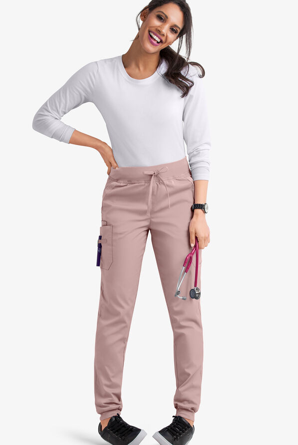 Butter-Soft STRETCH Women's 5-Pocket Cargo Jogger Scrub Pants - Mauve Shadow - 2