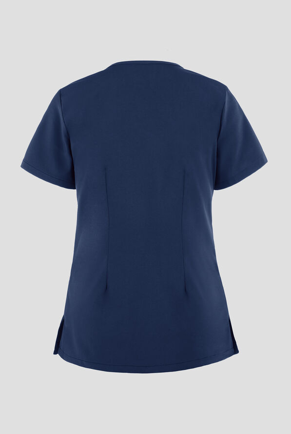 Easy STRETCH Lina Mitered Women's 4-Pocket V-Neck Scrub Top - Navy - 3