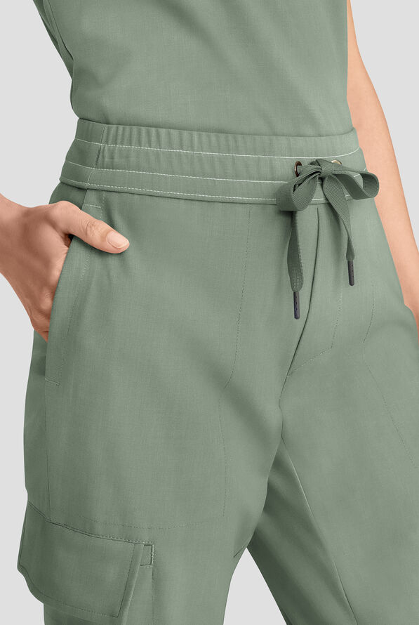 Healing Hands Quest Women's 4-Pocket STRETCH Straight Leg Drawstring Cargo Scrub Pant - Acadia Green - 2