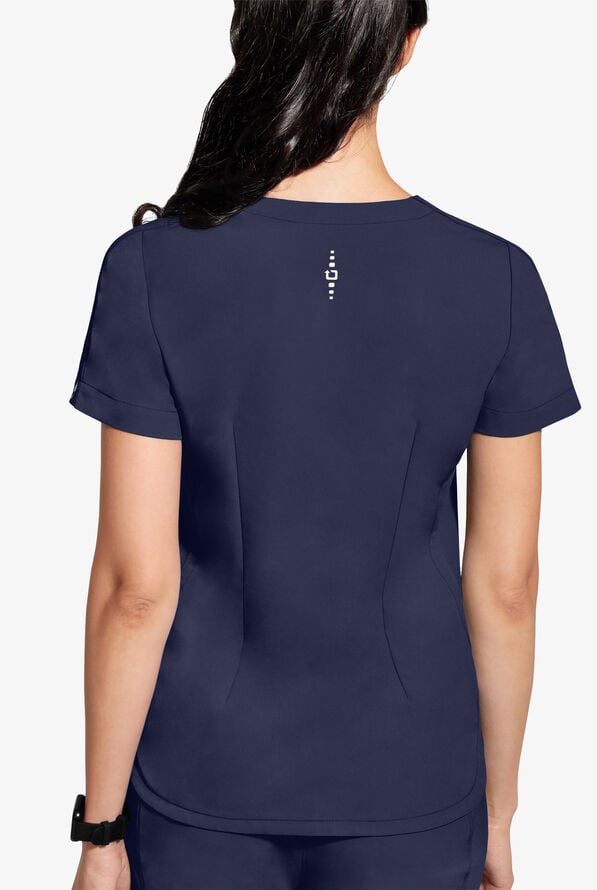 Healing Hands 360 Skyler Women's 2-Pocket STRETCH Race Stripe V-Neck Scrub Top - Navy - 3