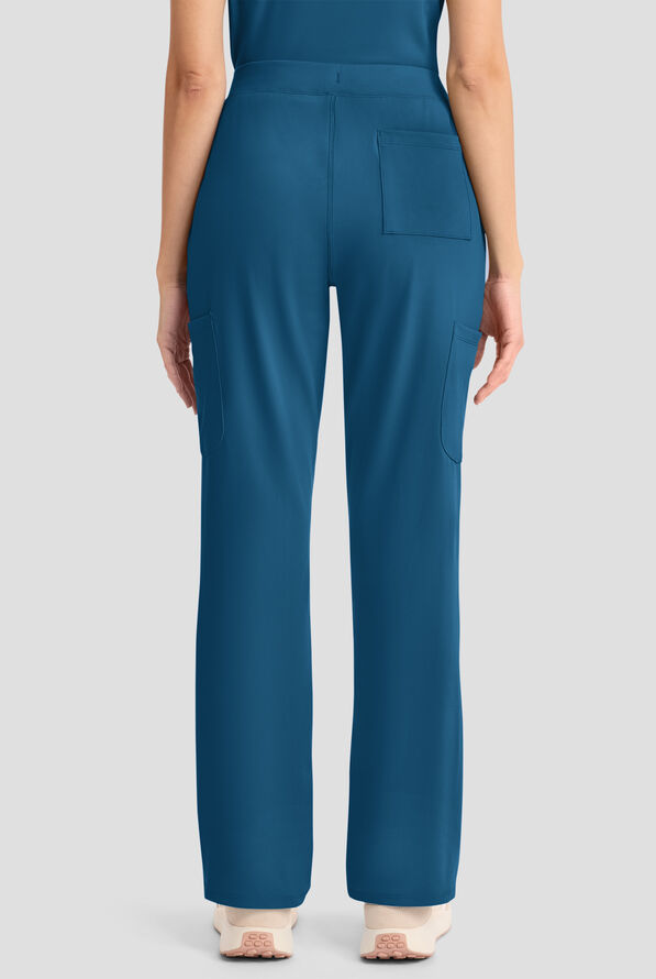 Cherokee Achieve Women's 5-Pocket STRETCH Elastic Waist Drawstring Cargo Scrub Pants - Caribbean Blue - 4