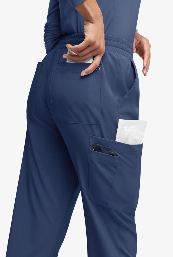 Easy STRETCH Naya Women’s Natural Waist 6-Pocket Straight Leg Scrub Pants - Petite - Navy - 4