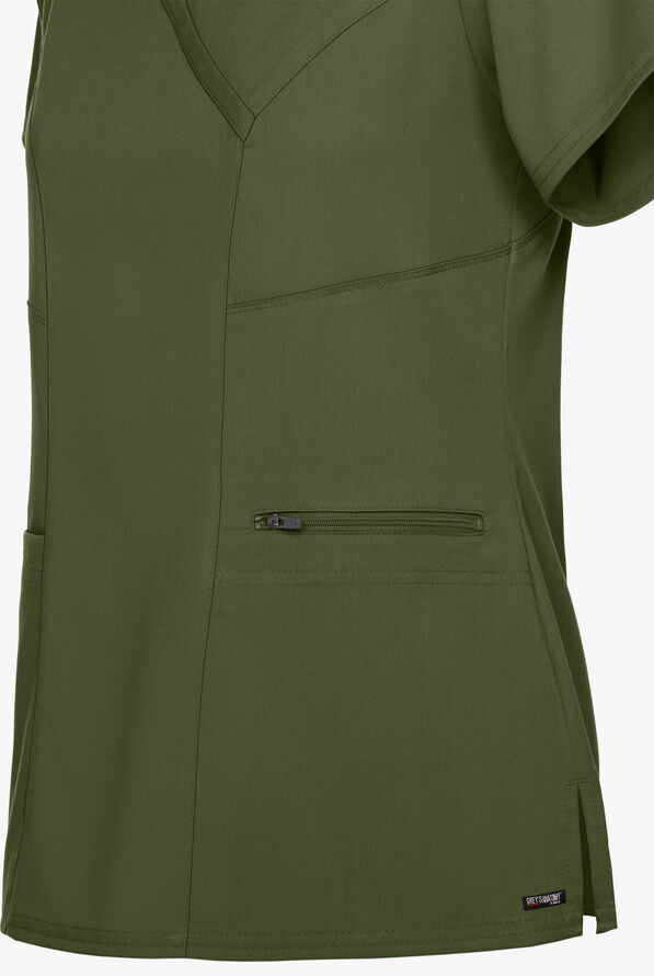 Grey's Anatomy by Barco Spandex STRETCH Kim Women's 3-Pocket Mock Wrap Scrub Top - Olive - 4