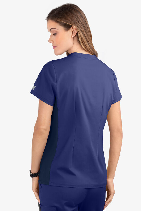 Butter-Soft STRETCH Women's 3-Pocket Contrast Scrub Top - Galaxy/Navy - 4