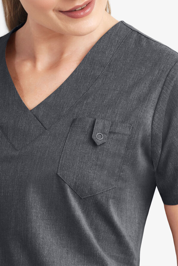 Butter-Soft STRETCH Women's 6-Pocket V-Neck Scrub Top - Heather Charcoal - 6