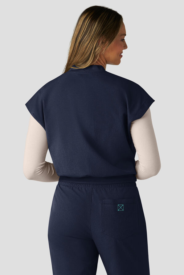 koi Solis Trinity Women's 1-Pocket STRETCH Banded Bottom Split V-Neck Scrub Top - Navy - 4