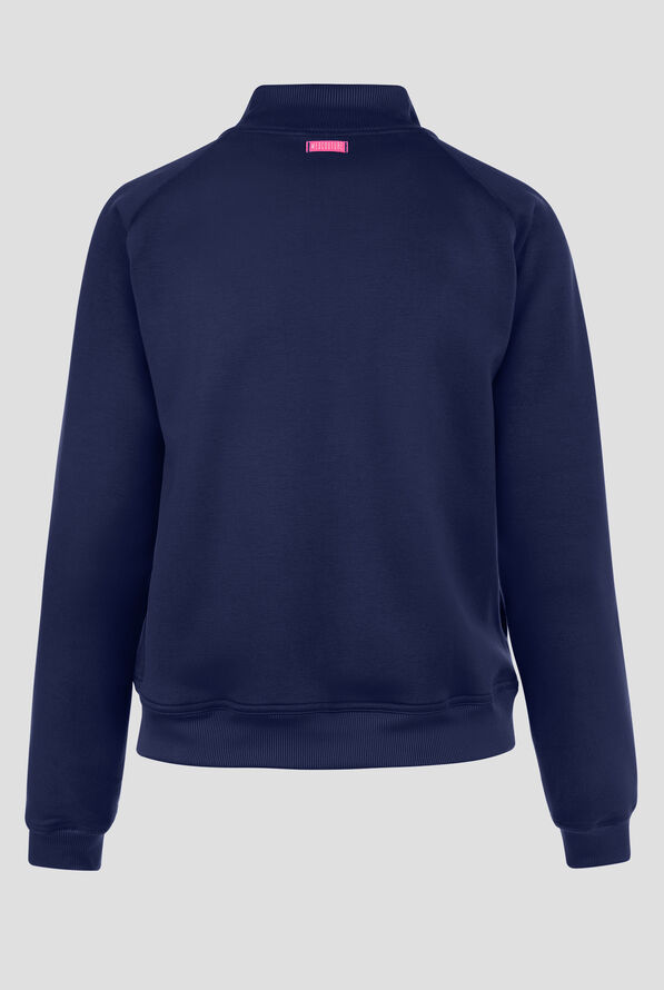 Med Couture Layers Women's 2-Pocket STRETCH Half Zip Scuba Knit Scrub Jacket - Navy - 2