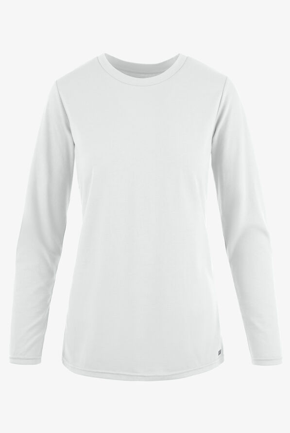 Butter-Soft Originals Women's STRETCH Cotton-Rich Long Sleeve Crew Neck Knit Underscrub - White - 1