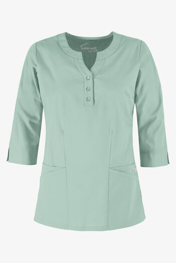Blusa m&eacute;dica mangas 3/4 Butter-Soft STRETCH con cuello redondo y 4 bolsillos para mujer