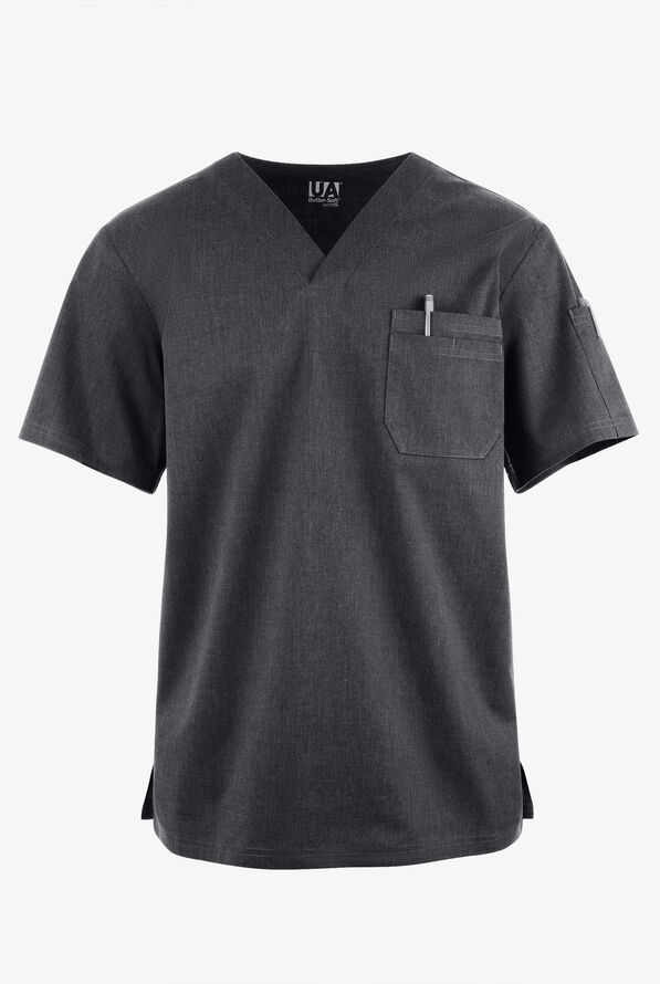 Butter-Soft STRETCH Men's 4-Pocket V-Neck Scrub Top - Heather Charcoal - 1