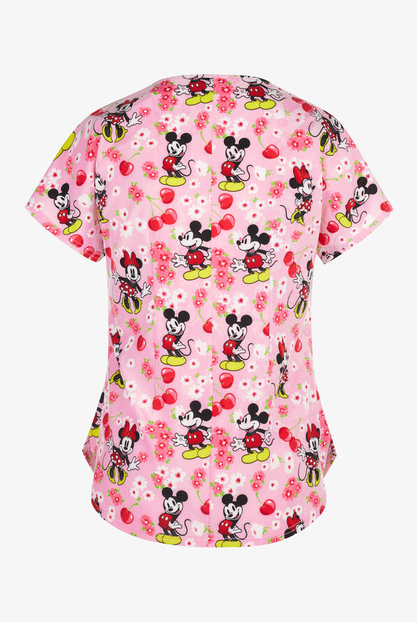 Tooniforms Disney's My Sweet Mickey Women's 2-Pocket STRETCH V-Neck Print Scrub Top - null - 2