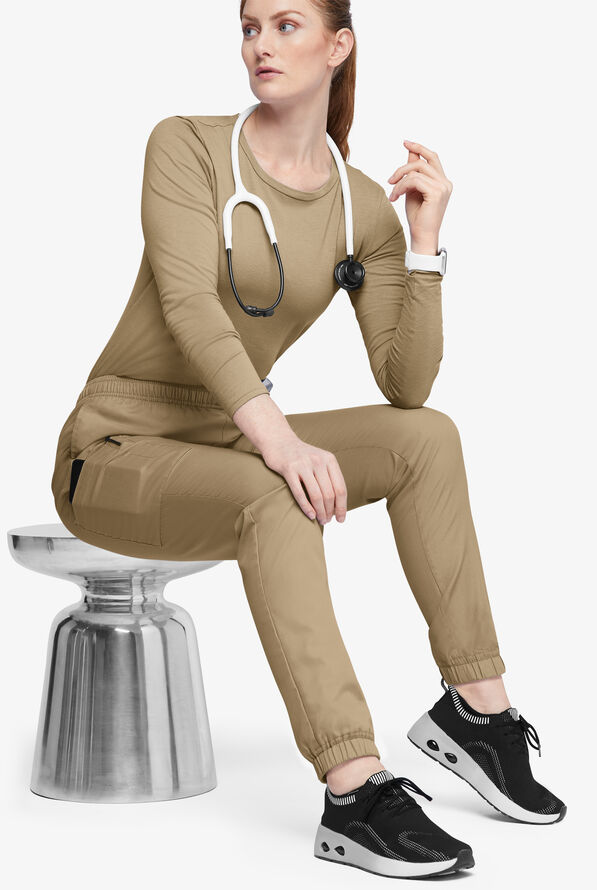 Butter-Soft Originals Women's 7-Pocket Tapered Jogger Cargo Scrub Pants - Golden Sand - 4