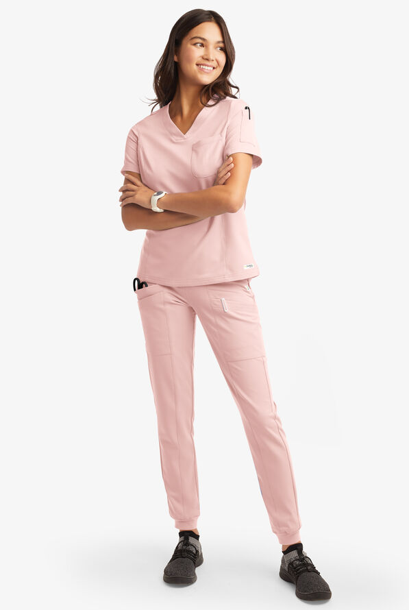 Butter-Soft Women's 3-Pocket V-Neck Tuck-In Scrub Top **Slightly IRREGULAR** - Sweet Pink - 1
