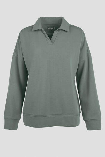 Wink Unwind Women's STRETCH Relaxed Pullover Fleece Polo Scrub Top