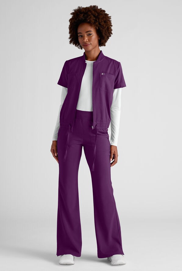 Easy STRETCH Sydney Women's Flare Leg Scrub Pants &ndash; 2-Piece Jumpsuit Bottom - Eggplant - 6