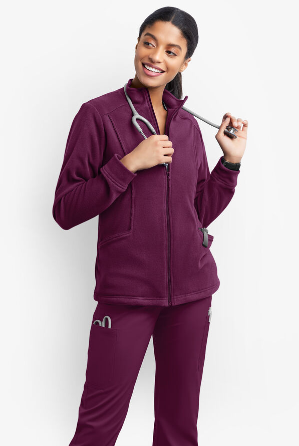 Chaqueta médica UA Butter-Soft STRETCH de vellón con cremallera y 2 bolsillos para mujer - Wine - 2