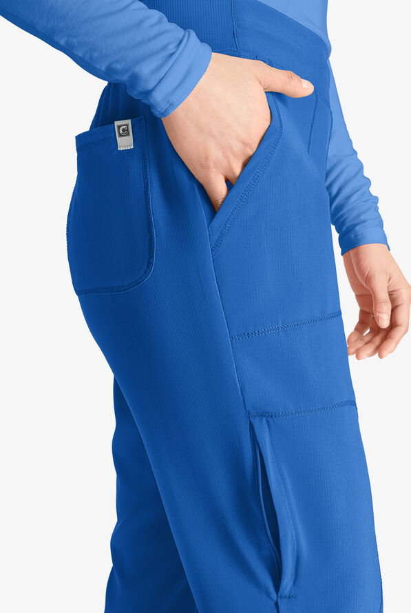 Cherokee Collection Women's 4-Pocket STRETCH Flat Front Rib-Knit Back Waist Cargo Scrub Pants - Royal - 2