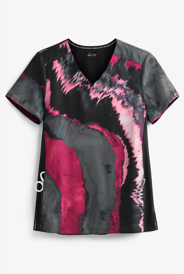 koi Lite™ Reform Pink Marble Women's 2-Pocket V-Neck Print Scrub Top - null - 1