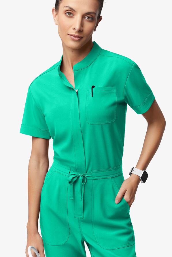Easy STRETCH Allie Women's 6-Pocket Short Sleeve Jumpsuit - Dynasty Green - 2