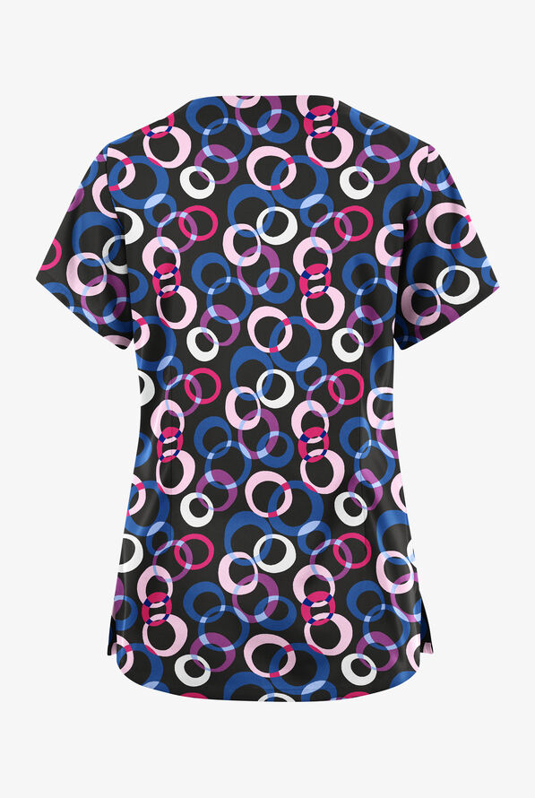 Butter-Soft Originals Groovy Geo Women's 6-Pocket Scallop Neck Print Scrub Top - null - 2