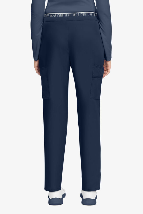 Med Couture Insight Women's 5-Pocket Logo Waistband Tapered Leg Cargo Scrub Pants - Navy - 4