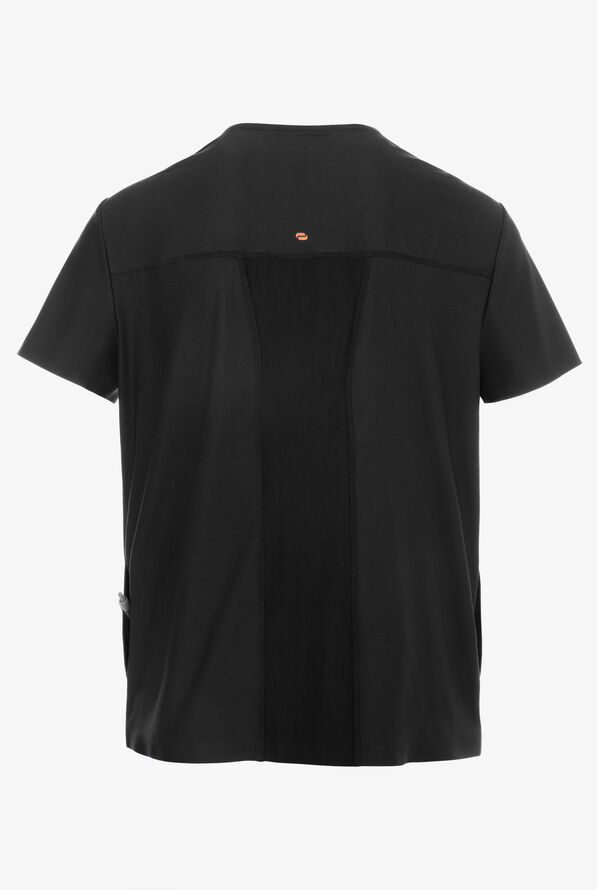 Infinity GNR8 Kinetic Knit Men's 3-Pocket STRETCH Zip Chest Pocket Crossover V-Neck Scrub Top - Black - 2