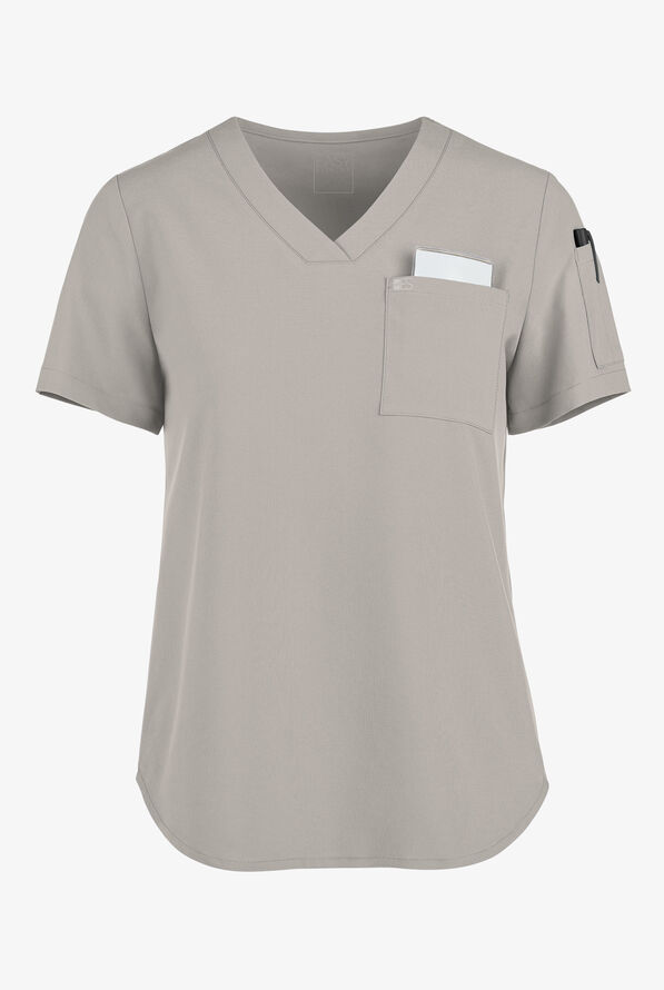 Easy STRETCH Chloe Women's 3-Pocket V-Neck Tuck-In Scrub Top - Lunar Grey - 1
