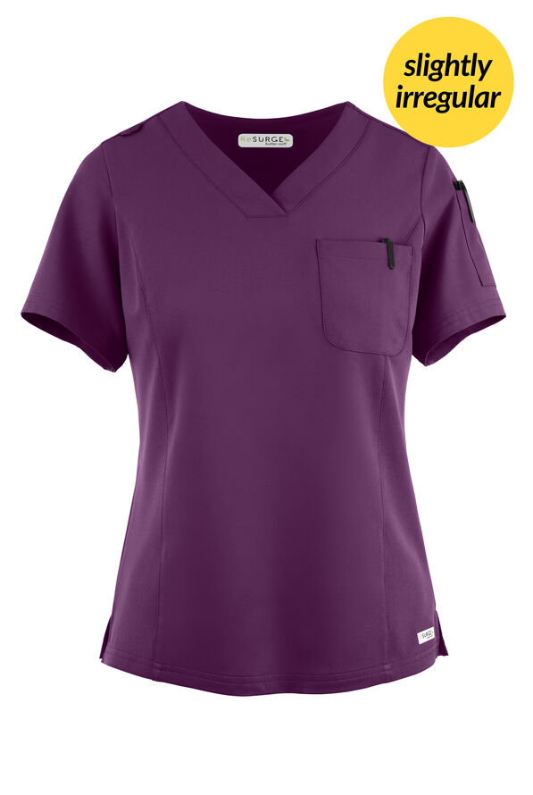 Butter-Soft Women's 3-Pocket V-Neck Tuck-In Scrub Top **Slightly IRREGULAR** - Eggplant - 1