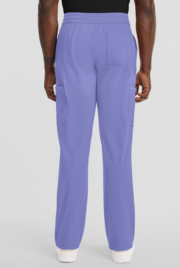 Cherokee Achieve Men's 5-Pocket STRETCH Straight Leg Cargo Knit Scrub Pants - Ceil Blue - 4