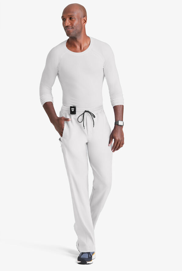 Grey's Anatomy by Barco Spandex STRETCH Hudson Men's 6-Pocket Slim Straight Cargo Scrub Pants - White - 4