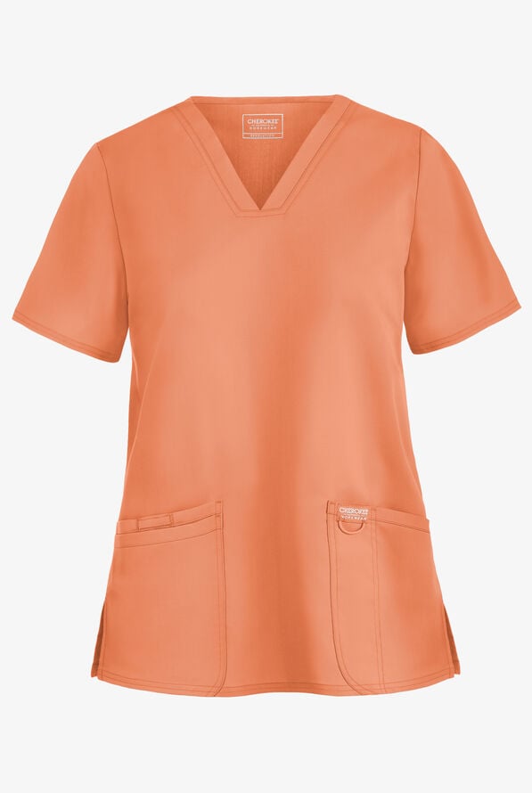 Cherokee Workwear Revolution Women's 3-Pocket STRETCH V-Neck Scrub Top - Papaya Juice - 1