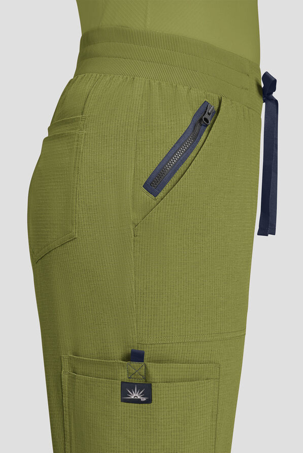 koi Solis Hettie Women's 7-Pocket STRETCH Jogger Cargo Scrub Pants - Martini Olive - 3