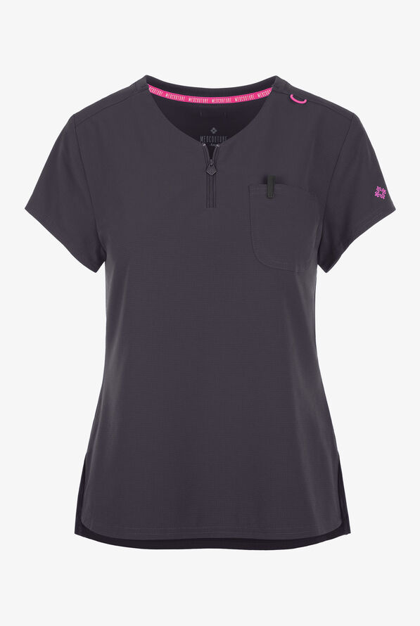 Med Couture Amp Women's 1-Pocket STRETCH Tuck In V-Neck Scrub Top - Pewter - 1