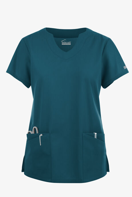 Blusa médica Butter-Soft Originals con cuello festoneado y 6 bolsillos para mujer