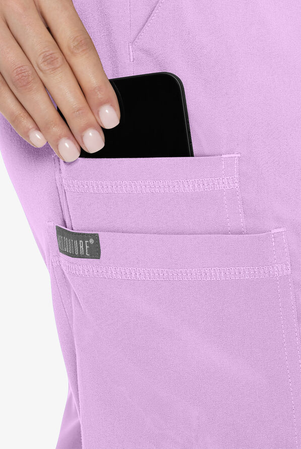Med Couture Touch Women's 6-Pocket STRETCH High Waisted Double Cargo Jogger Scrub Pants - Lilac - 3