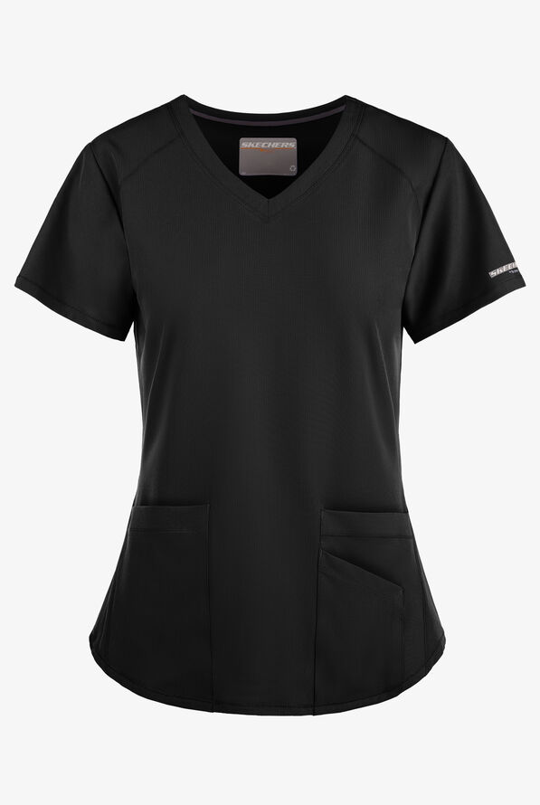 Skechers by Barco Breeze Women's 3-Pocket STRETCH V-Neck Scrub Top - Black - 1