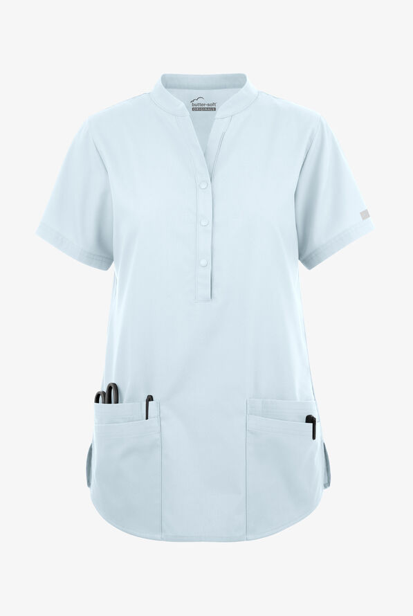 Blusa médica Butter-Soft Originals con cuello mao y 6 bolsillos para mujer - Morning Dew - 1
