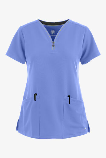 Healing Hands 360 Sonia Women's 3-Pocket STRETCH Reflective Y-Neck Zip Scrub Top