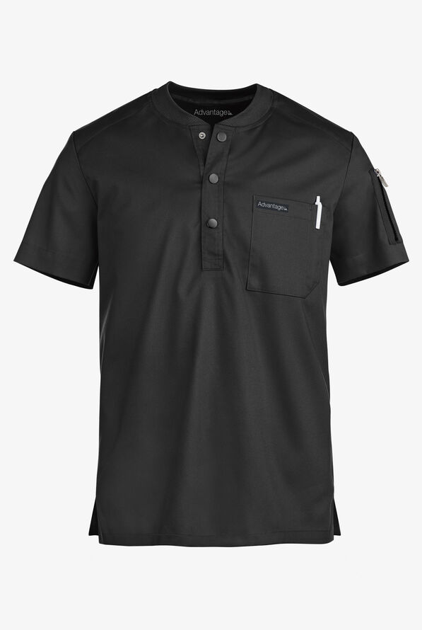 Advantage STRETCH Men's 2-Pocket Short Sleeve Henley Scrub Top - Black - 1