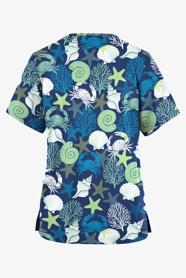 Butter-Soft Originals Beach Day Royal Women's 2-Pocket V-Neck Print Scrub Top - null - 2