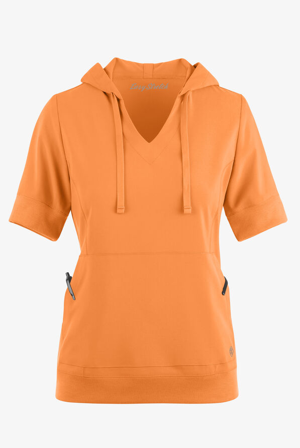 Easy STRETCH True Women's 3-Pocket Short Sleeve Pull-Over Scrub Hoodie - Apricot Crush - 2