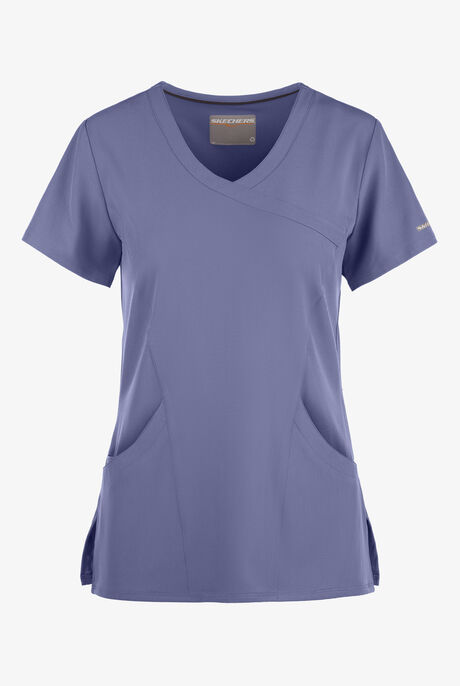 Skechers by Barco Reliance Women's 3-Pocket STRETCH Mock Wrap Scrub Top