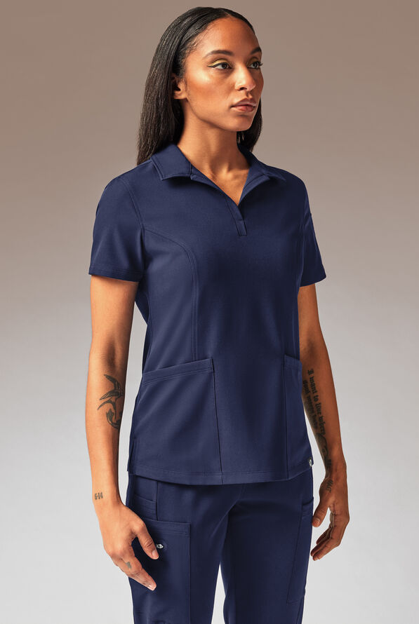 Hypothesis A-S All Situation Women’s 3-Pocket Polo Neck Scrub Top - Navy - 1