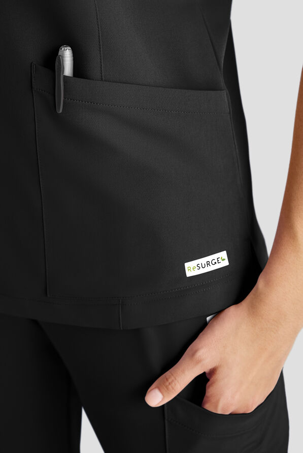 ReSurge Ruby Women's 5-Pocket Curved V-Neck Top - Black - 5