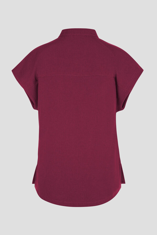 koi Solis Catrin Women's 2-Pocket STRETCH Dolman Sleeve Mandarin Collar Scrub Top - Wine - 3