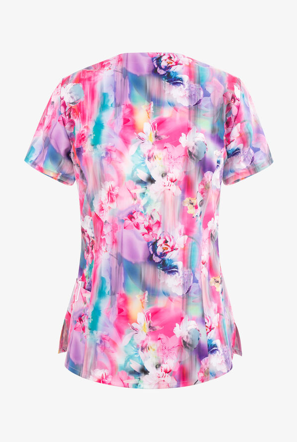 Barco One Floral Blooms Women's 4-Pocket STRETCH V-Neck Print Scrub Top - null - 2