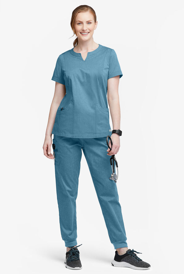 Butter-Soft STRETCH Women's 5-Pocket Cargo Jogger Scrub Pants - Petite - Lagoon Heather - 4